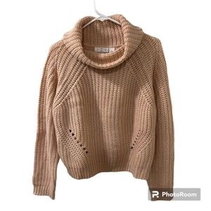 Ivy & Main Womens Tan Turtleneck Cropped Acrylic Chunky Knit Sweater Sz Large